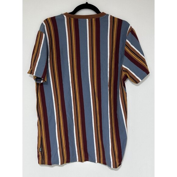 Huf Worldwide T Shirt Adult Large Striped Multicolor Orange Embroidered Logo - Picture 2 of 7